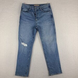Joe's Jeans Womens 31 Blue The Raine Ankle High Rise Slim Straight Distress